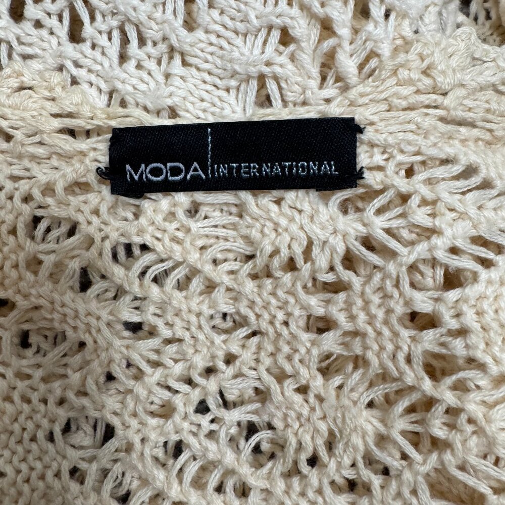 MODA International Cream Crochet Cardigan Waterfall Drape and Open Front OneSize - Picture 3 of 5